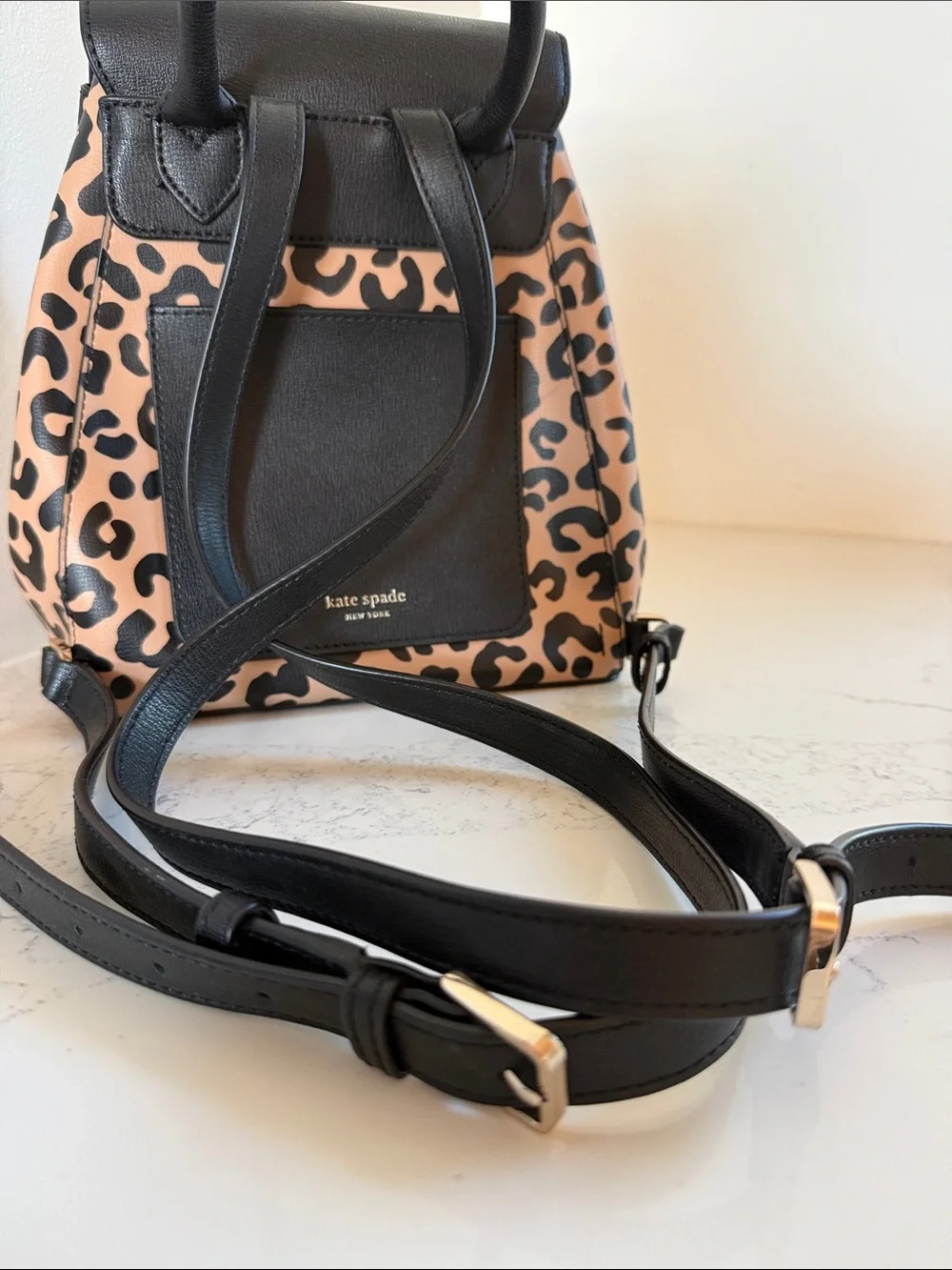 Kate Spade Adel Backpack in Black / Tan Cheetah Leopard Print